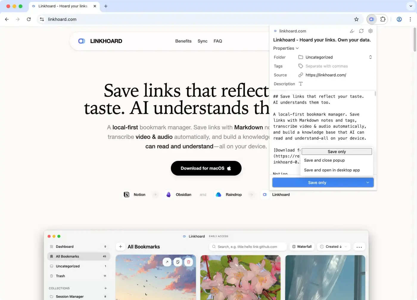 Clipii Web Clipper browser extension popup saving a page